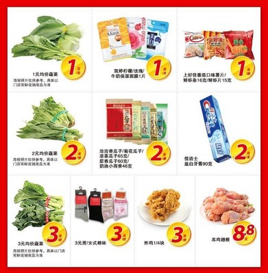 沃爾瑪及好又多門店推出 “1元、2元、3元、5元、8.8元、9.9元”等價位的400個 “均一價” 特惠商品